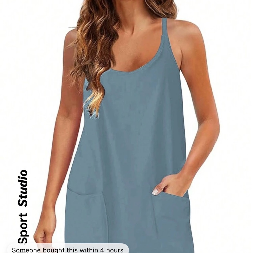 Blue Sleeveless Dress with Pockets